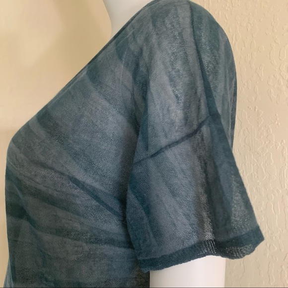 INHABIT Sheer Tonal Striped Scoop Neck Tee Lagoon Blue Size Small - Picture 9 of 16